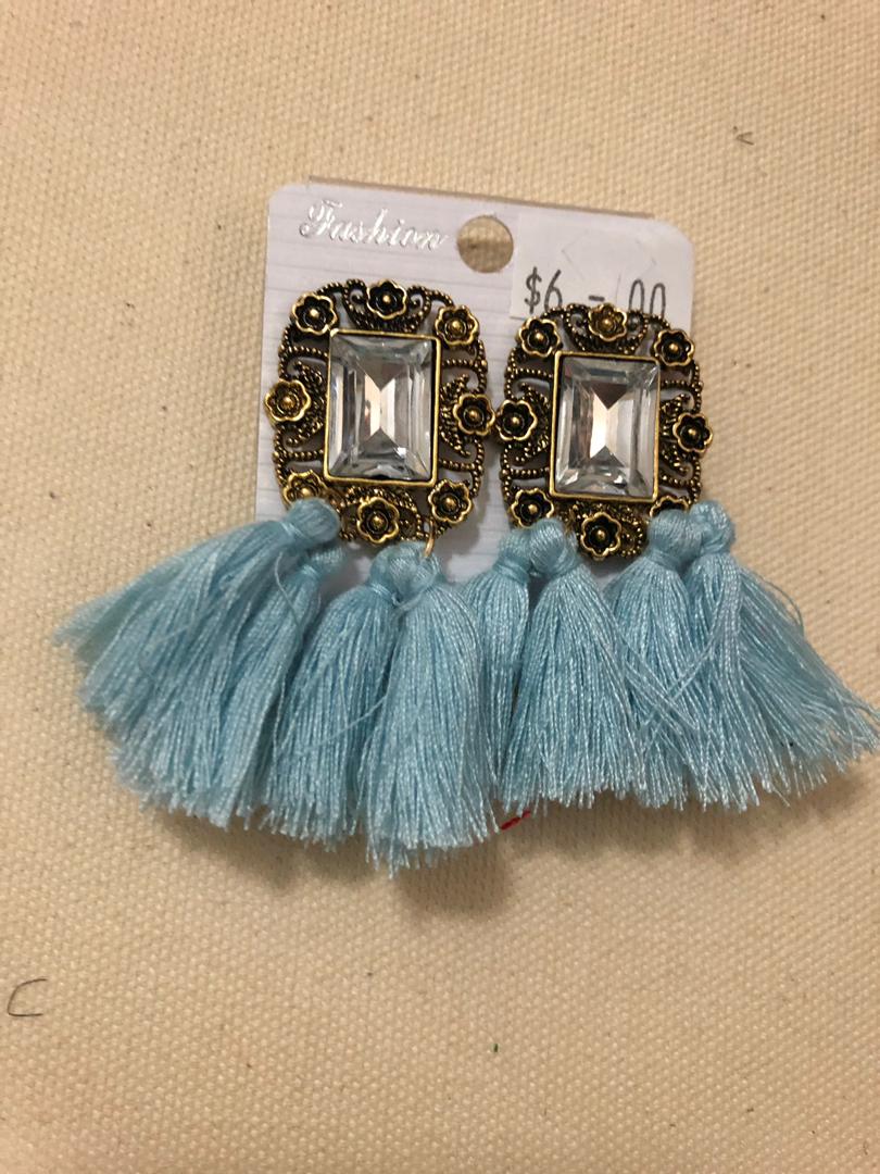 Glass Bead Clip Fringe Earrings