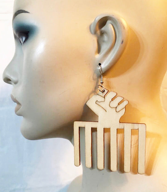 Tan Open Cut Africa Map Comb Earrings