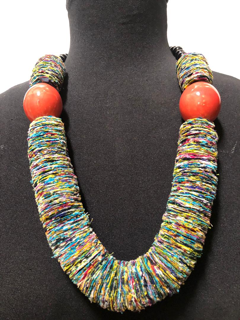 Ankara Fabric Disc Bead Balls Necklace