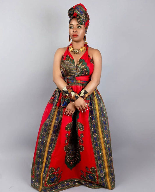 Red Dashiki Infinity Dress