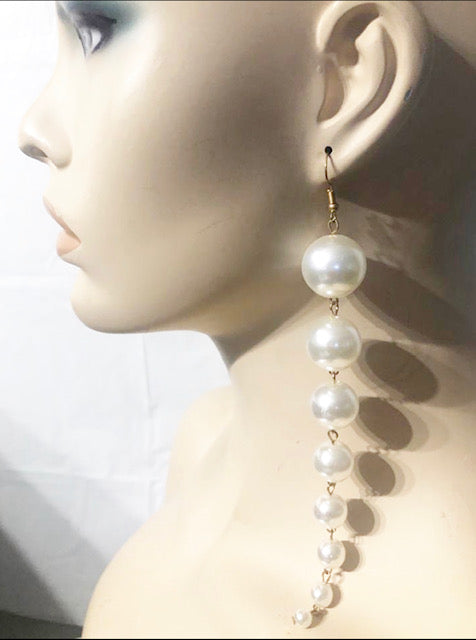 Long Pearl Costume Earring