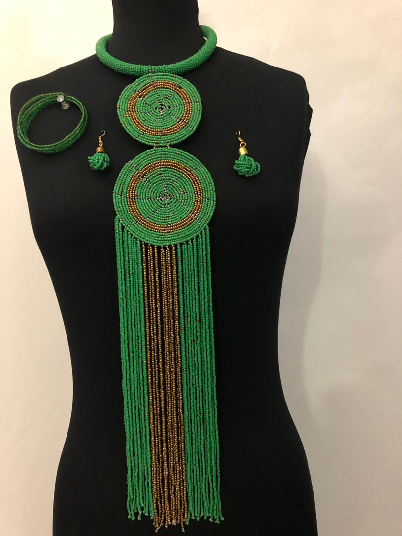 Double Maasai Beaded Necklace And Earrings