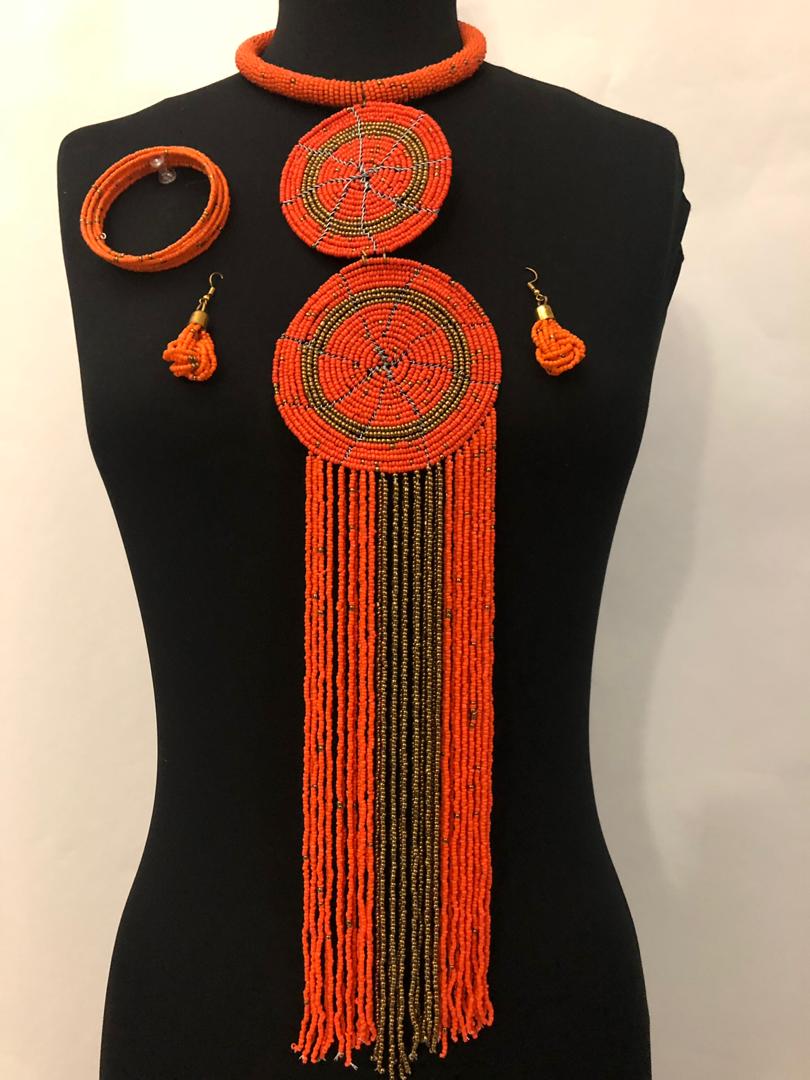 Double Maasai Beaded Necklace And Earrings