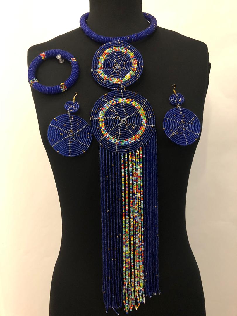 Double Maasai Beaded Necklace And Earrings