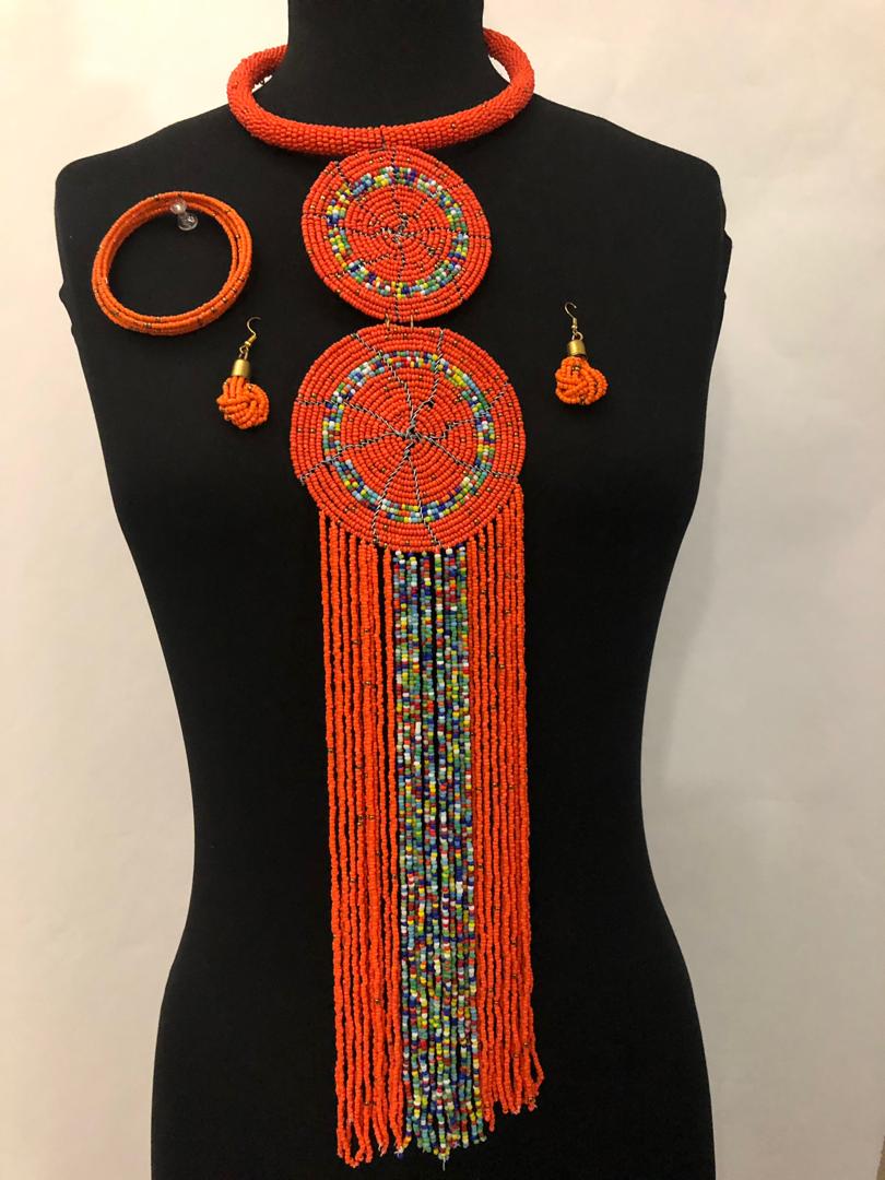 Double Maasai Beaded Necklace And Earrings