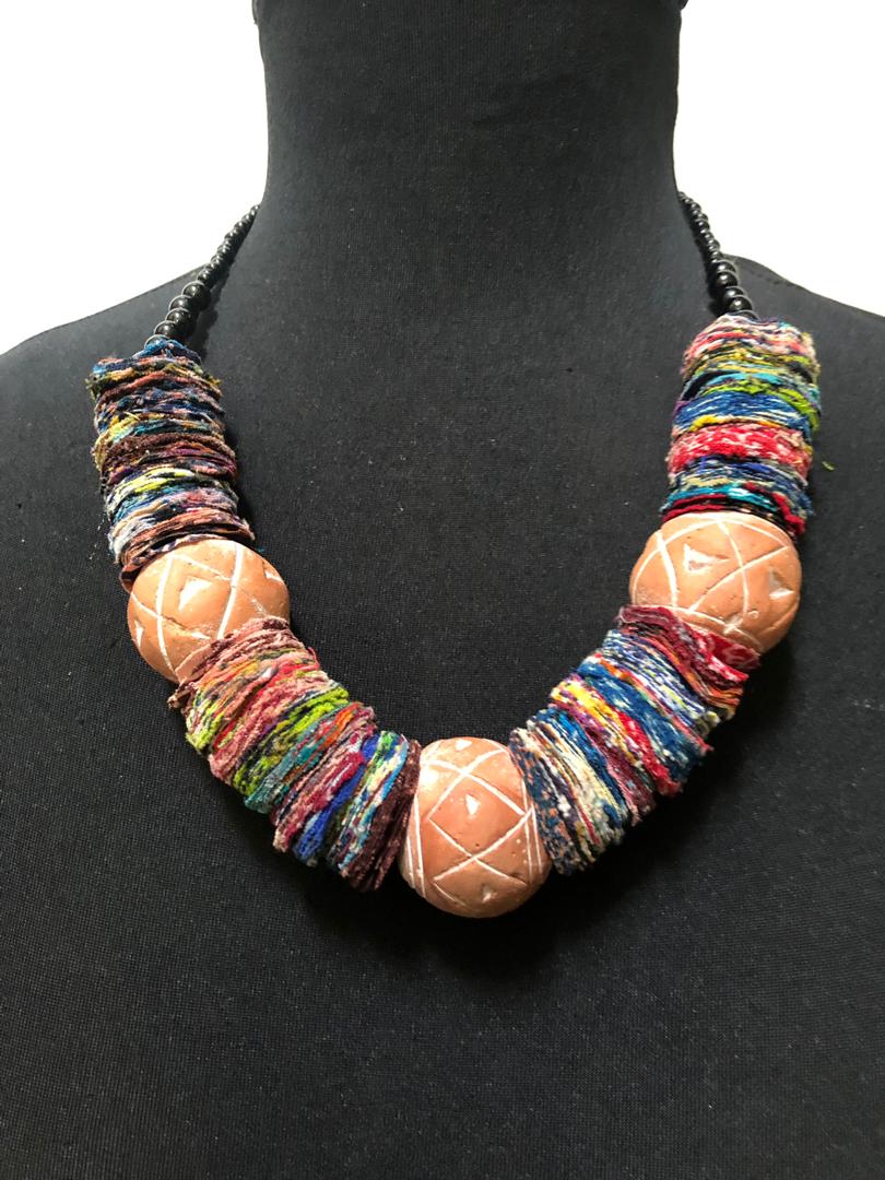 Bead Balls And Ankara fabric Necklace