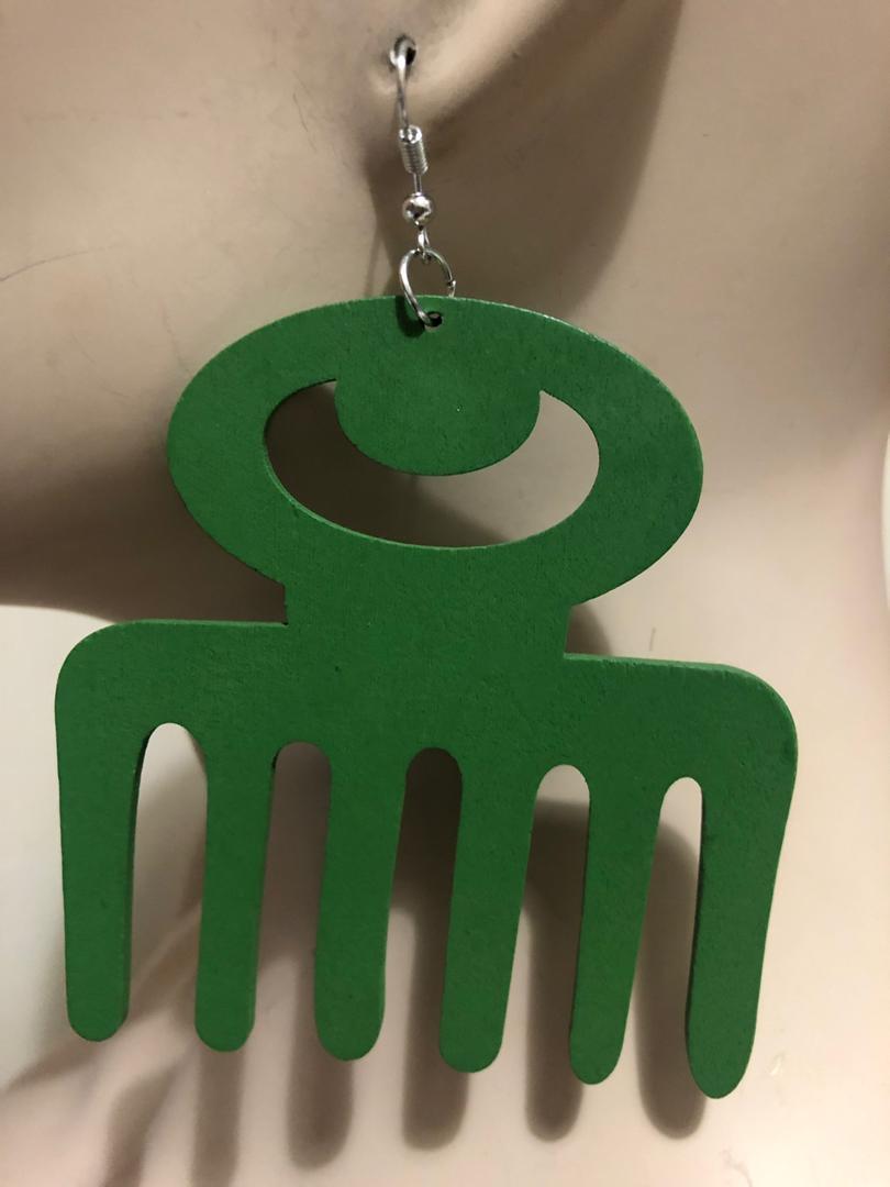 Green Open Cut Comb Earrings
