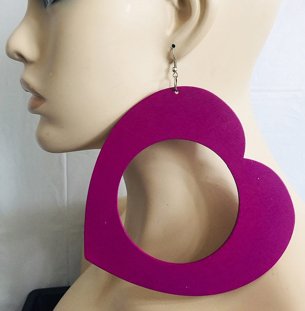 Stand Out Heart Color Wood Earring