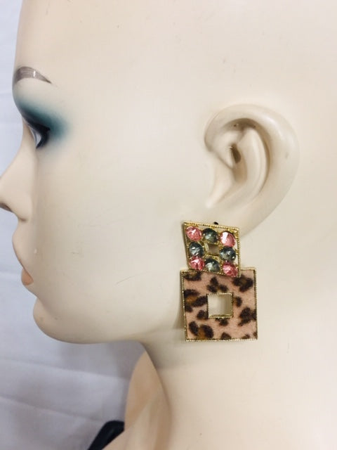 Bead Stone Square  Earrings