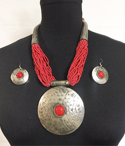 Circle Pendant Necklace and Earrings