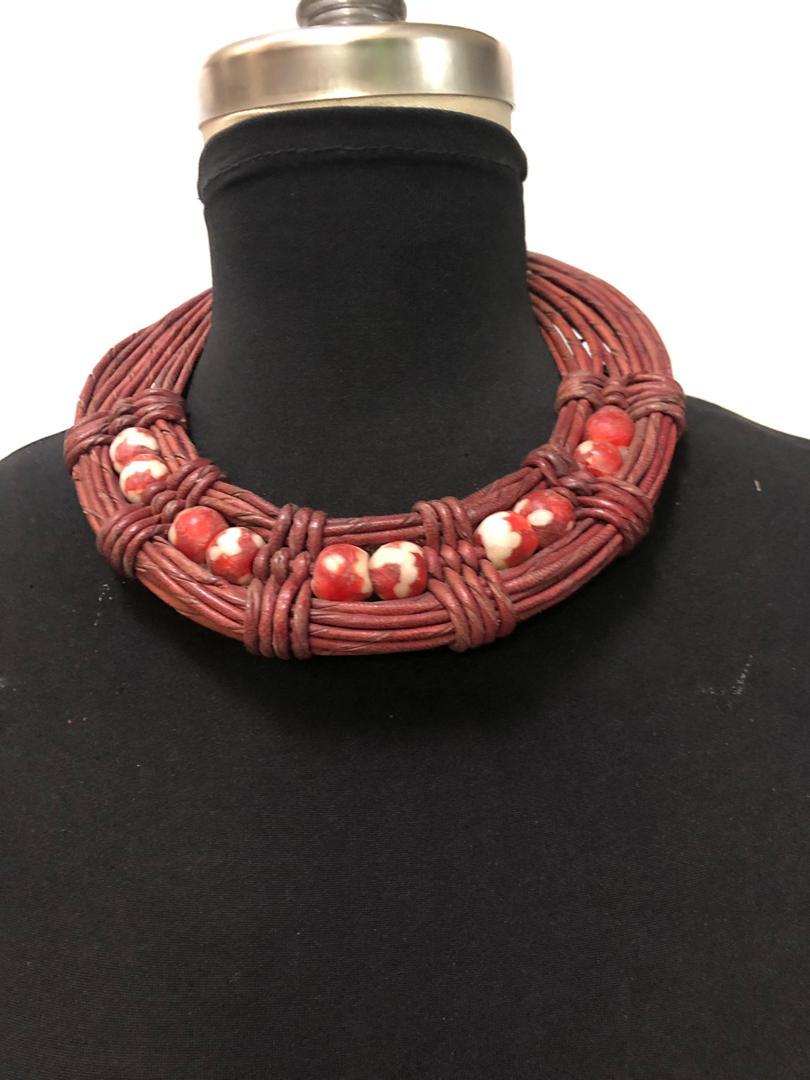 Leather Strands Bead Balls Necklace