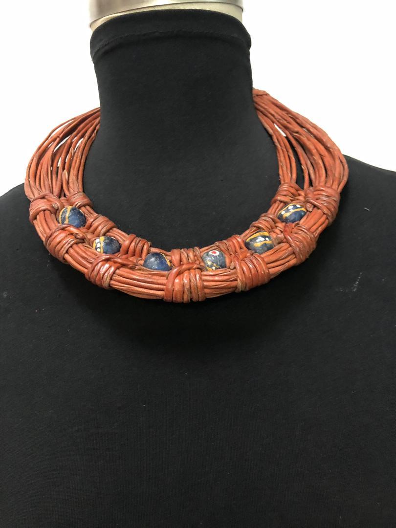 Leather Strands Bead Balls Necklace