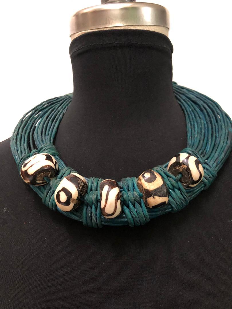 Leather Strands Bead Balls Necklace