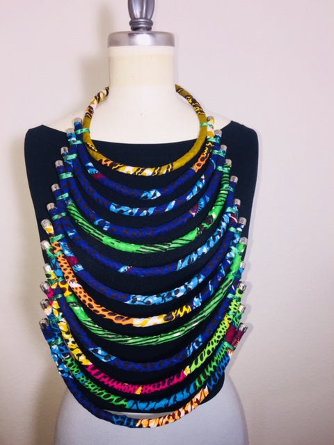 African Print Cord Medium Fabric Necklace