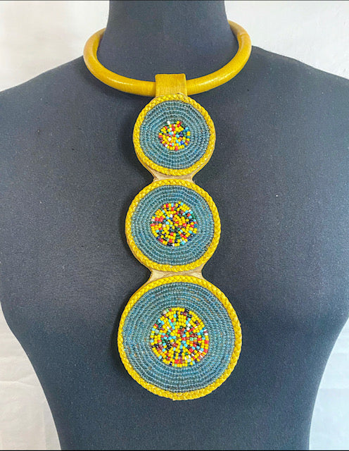 Leather Three-Circles Bead Necklace